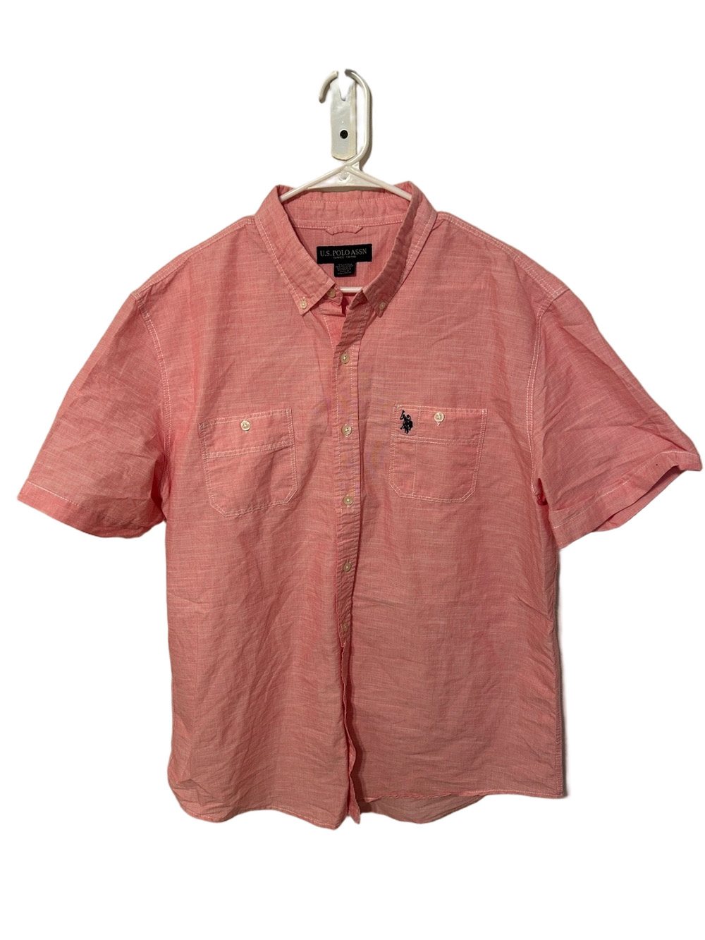 ⛽️U.S. Polo Assn. Men's Short Sleeve Button-Down Shirt in Pink size XXL GUC